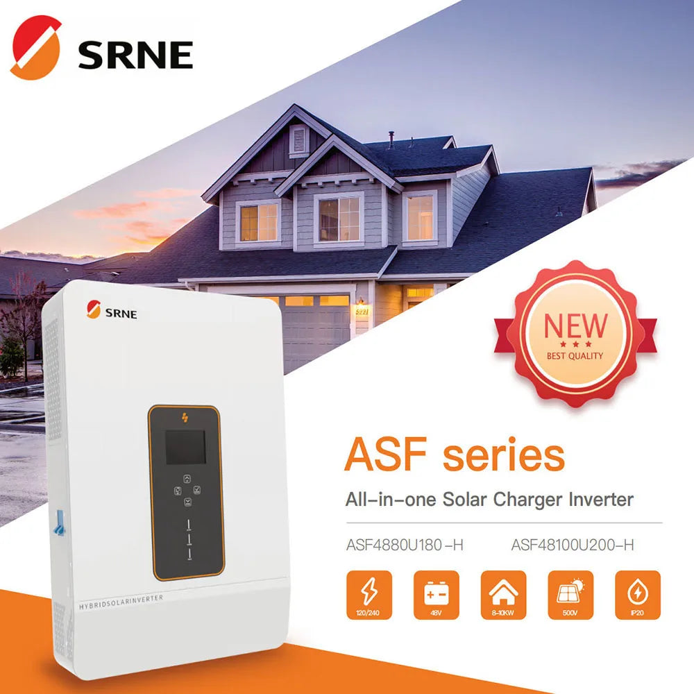 SRNE Hybrid Solar Inverter 8/10KW Max PV 500V 48V To 110/240VAC Suppor Split-phase/single-phase Dual MPPT Max 22A Charge Current