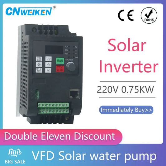 WK600D Series Solar Inverter with DC Input 0.75-2.2KW 1 Phase or 3 Phase 220V Output, Dedicated Inverter for Water Pumps VFD