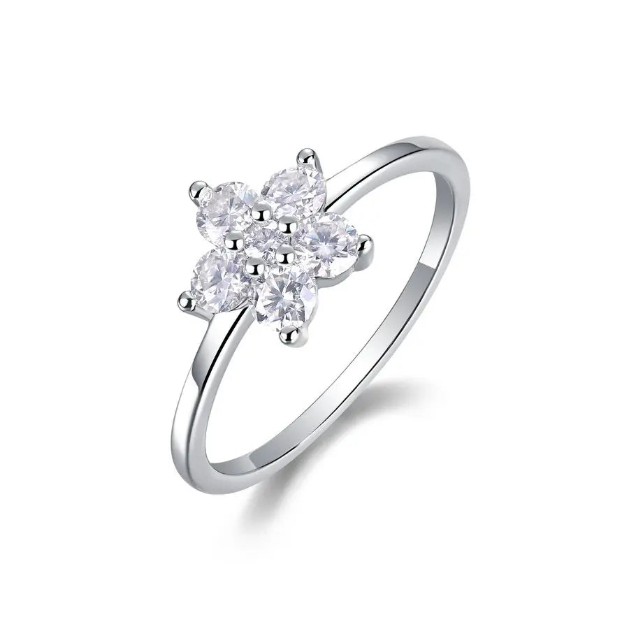 Floral Cluster Setting 0.53CTW Moissanite Ring Elegant 925 Sterling Silver & 18K Gold Plated Gift for Women