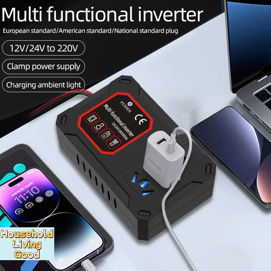 【Car Power Inverter 200W 12V/24V To 220V Converter Charger Adapter Socket Portable Vehicle-mounted Home Auto Inverters】