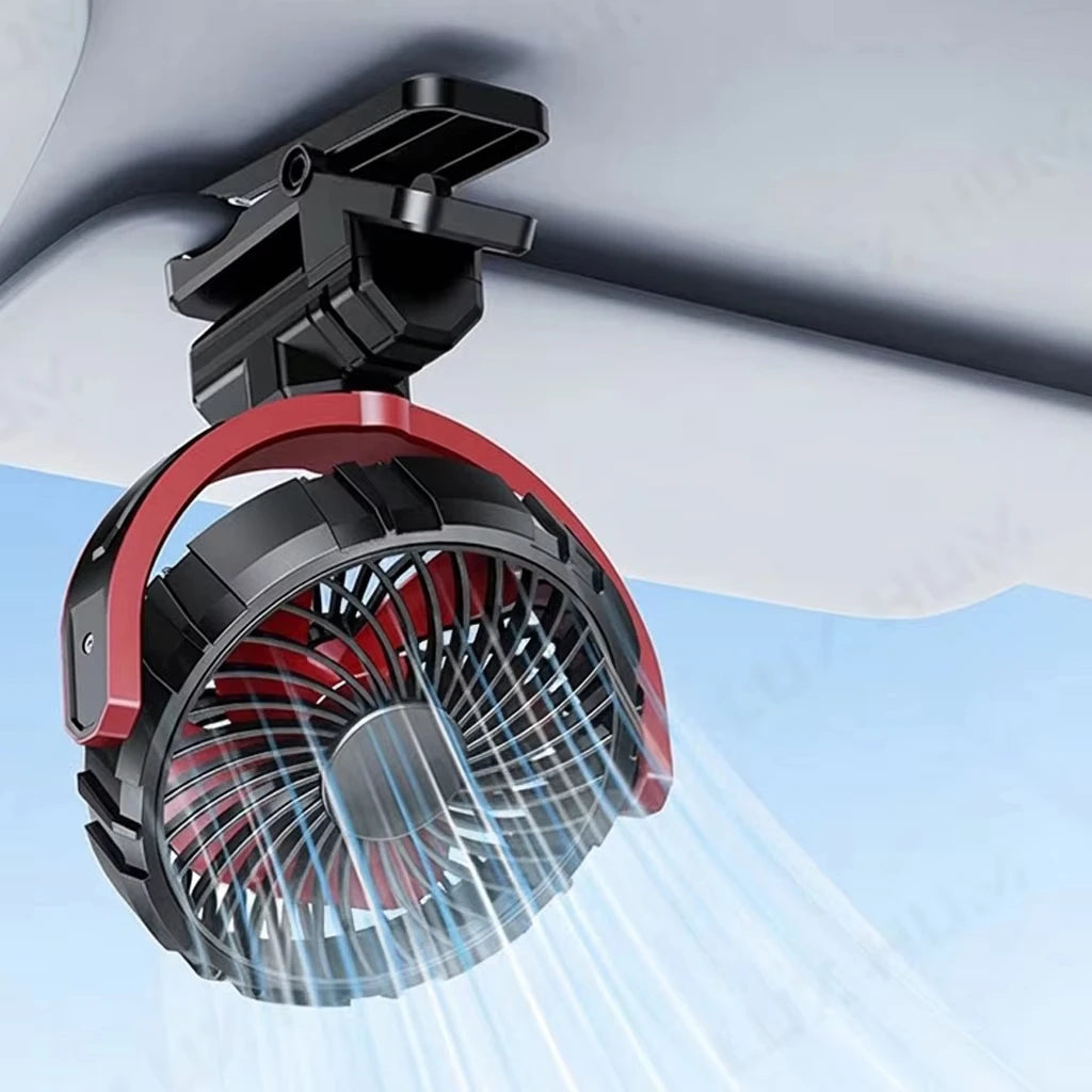 Rechargeable Car Clip Fan 2000mAh USB Cooling Fan 360° Rotation Portable Fan with 3 Speeds Strong Wind for Office Travel Camping