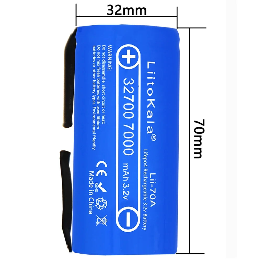 3.2V LiitoKala 32700 7000mAh Lii-70A LiFePO4 Battery Continuous Discharge Maximum 55A High Power Battery+Nickel Sheets