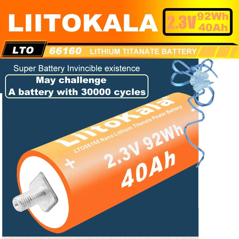 2.3V 40Ah battery 25000 cycles LiitoKala LTO66160 10C discharge DIY 12V 24V low temperature resistant lithium Titanate batteries