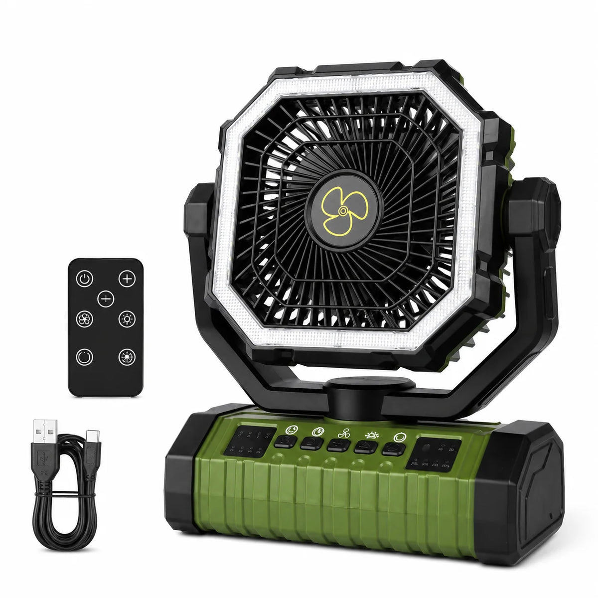 Camping Fan 10000mAh Battery Powered Fan Rechargeable with LED Light Portable Outdoor Tent Fan with Hanging Hook