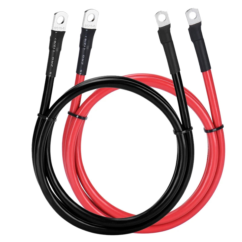 Battery Inverter Connection Cable Set with Terminals 8/6/4/2 AWG 10/16/25/35mm2 UPS Wire Stranded Red Copper Core Tin-plated Lug