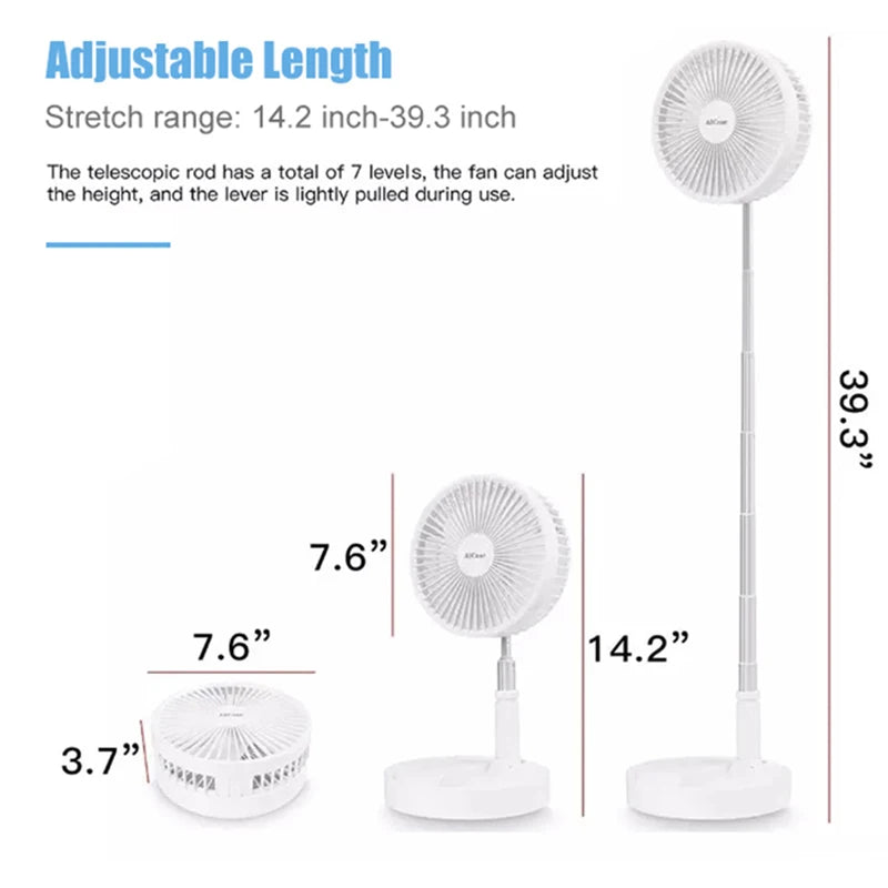 Foldable Table Fan Rechargeable Mini Folding Fan Cooling Portable Mini Electric Fan with 3 Speeds and Large Rechargeable Battery