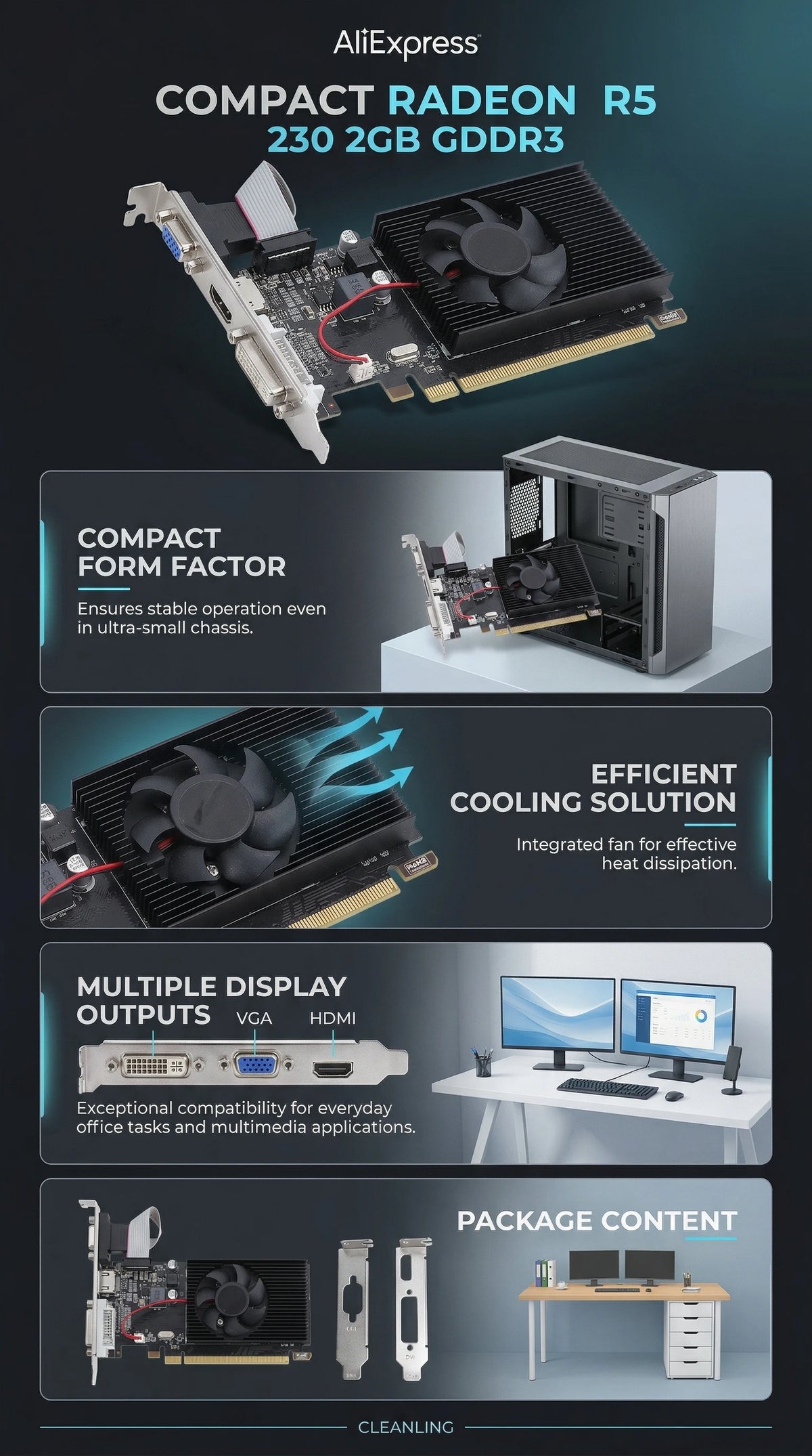 AMD Radeon R5 230 2GB Gaming Graphics Card 64Bit GDDR3 625MHz PCIE X16 PC Graphics Card Desktop PC Office Home Computer Parts