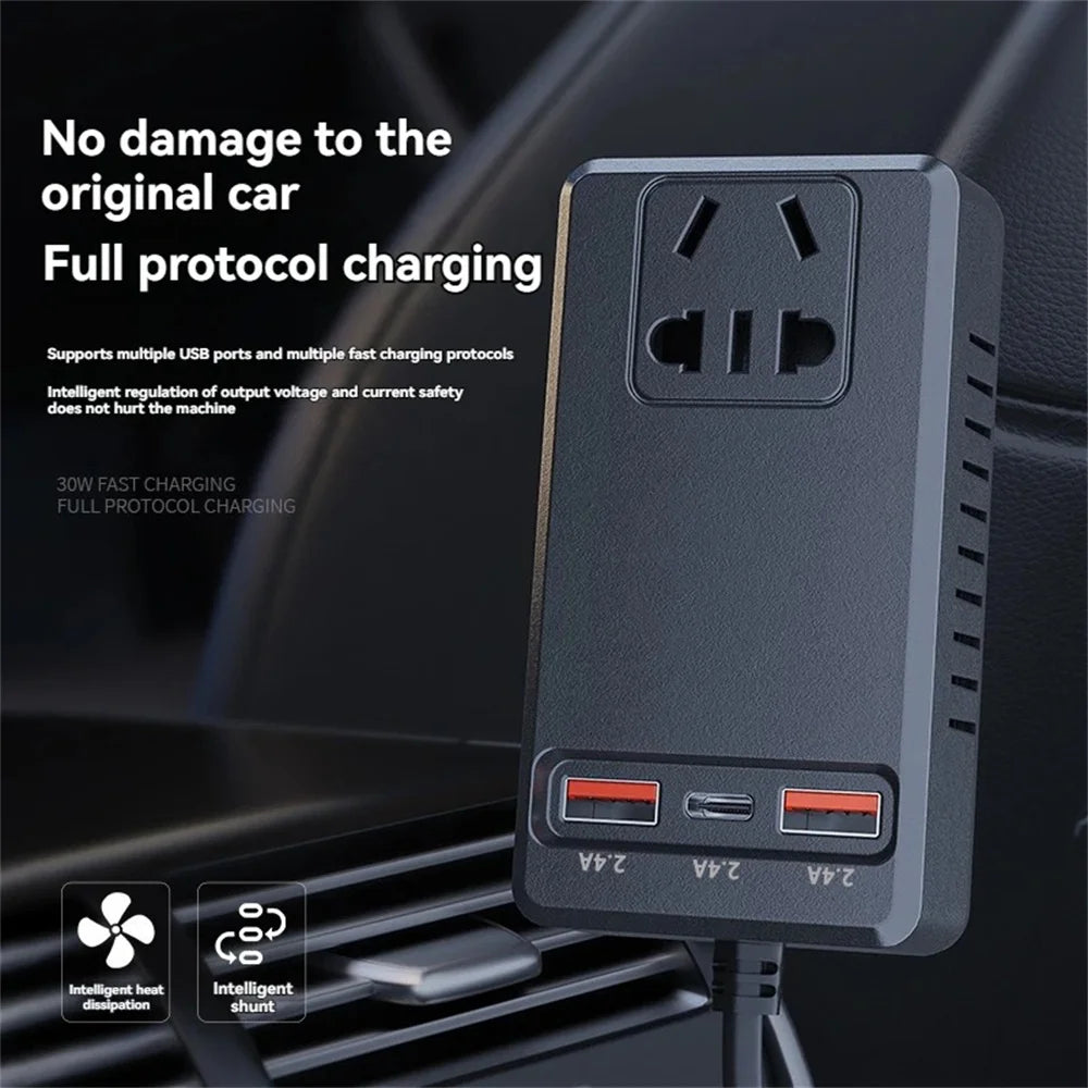 150W Car Inverter DC12V/24V to DC110V/220V USB C Car Charger Sockets Power Inverter Adapters Fast Charging Automobiles Inverters