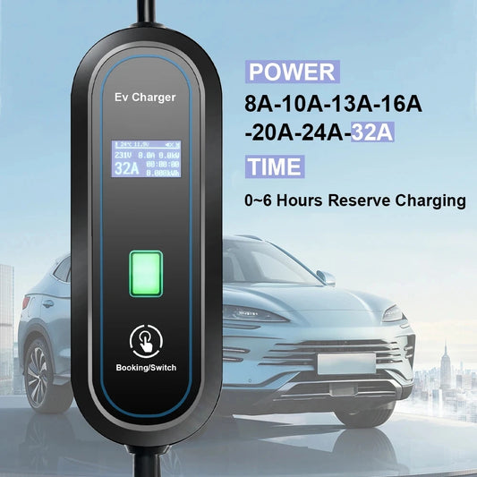 Portable Electrical EV Charger Type2 32A 7KW EVSE Adjustable Current Type1 Wallbox Fast Charging GBT Cord Charging Station