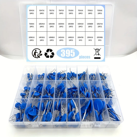 395Pcs/Lot 24Values 5D431K~20D390K Commonly Resistors 10D Set Varistor Resistor Pack Assorted Kit BOX