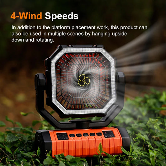 Camping Fan 10000mAh Battery Powered Fan Rechargeable with LED Light Portable Outdoor Tent Fan with Hanging Hook
