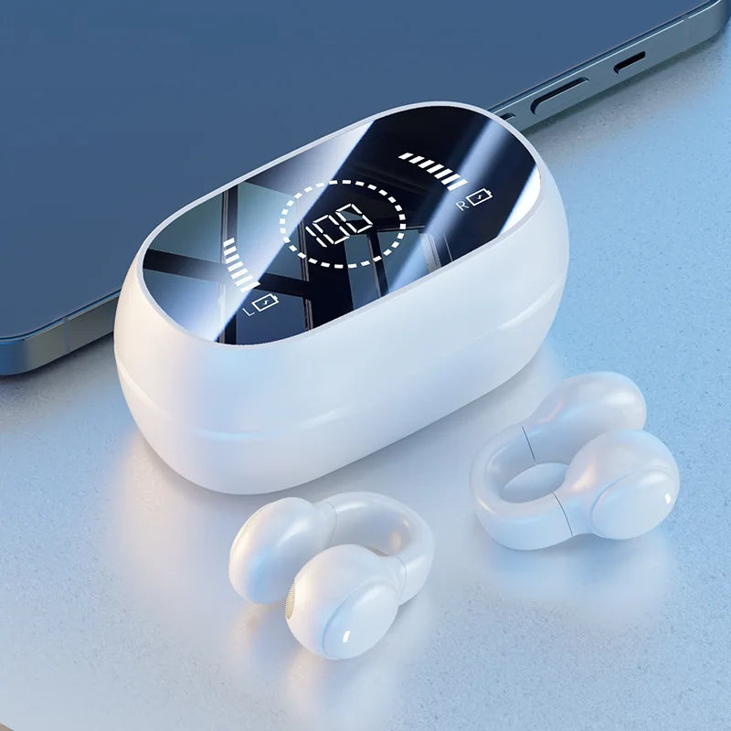 New Mirror Surface Digital Display Soft Silicone Ear Clip Wireless Bluetooth Earphones with Noise Reduction, High-Definition, and Lossless for Sports