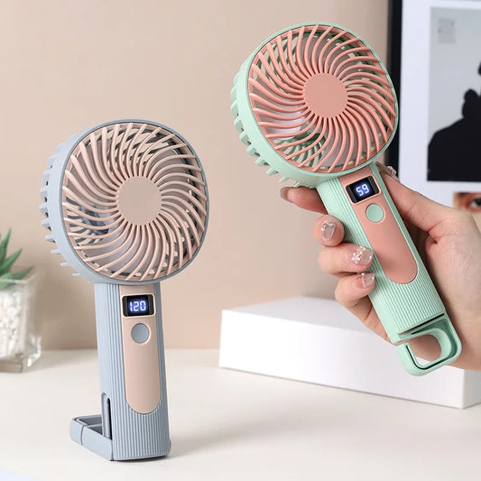 Digital Display Handheld Fan - USB Rechargeable, 120 Speed Levels, Portable 2-in-1 Desk & Handheld Mini Fan