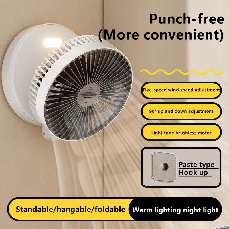 5000mAh 3 IN 1 Multifunctional Fan Foldable Rechargeable Wall Mounted Portable Fan Ultra Quiet High-Speed Air Circulation Fan