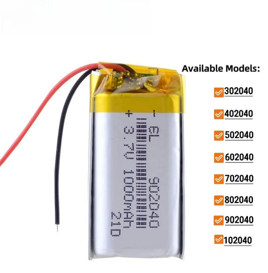 902040 3.7V 1000mAh Li-Polymer Battery 302040 402040 502040 602040 702040 802040 102040 Rechargeable Lithium Polymer Batteries