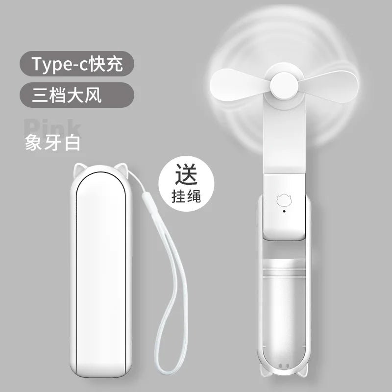 2000mAh Mini Portable Fan USB Rechargeable Cooler Collapsible Handheld Desktop Fan Quiet Foldable Office Home Handy Power Bank