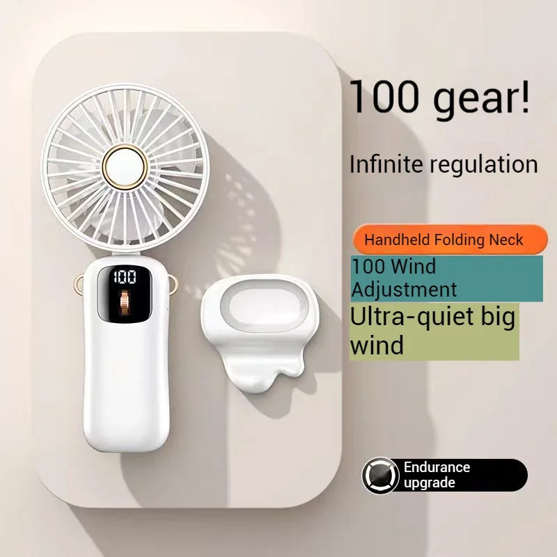 Mini Fan Type-C Rechargeable Portable Handheld Fan, 4000mAh Battery Operated Fan with LED Display, 90 ° Foldable , 5 Speed Wi