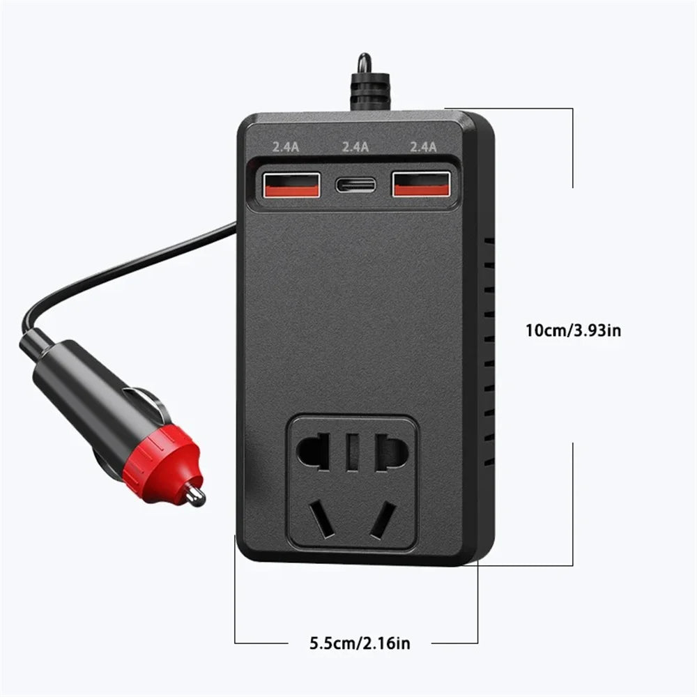 150W Car Inverter DC12V/24V to DC110V/220V USB C Car Charger Sockets Power Inverter Adapters Fast Charging Automobiles Inverters