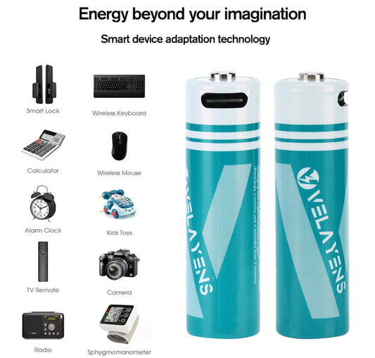 1.5V USB Rechargable Lithium Battery AA 2200mAh Actual Capacity Fast Charging 2000+ Charge Cycles Long-Lasting Power
