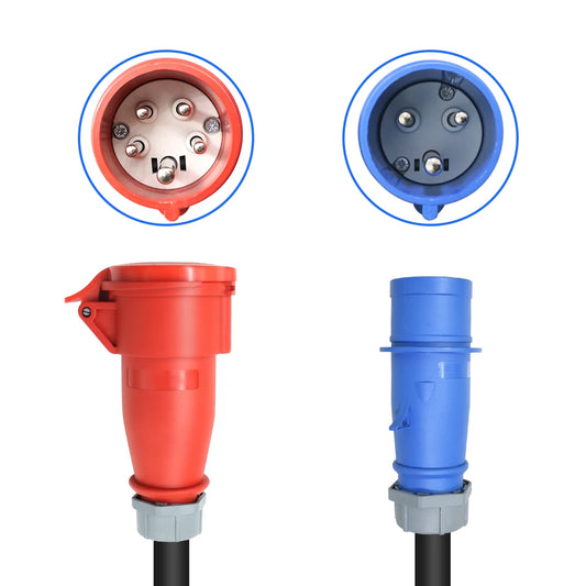 EV Charger Adapter 32A 3Phase Cee Red to 32A 1Phase Cee Blue for 22KW EV Charger Electric Car Charging EVSE