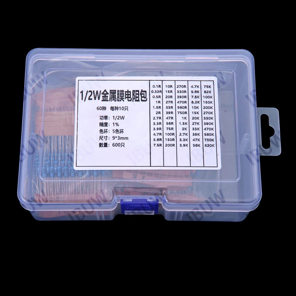 60Values 0.1R 100R 200R 1/2W 1W 2W 3W 1% Metal film resistors kit dip 300R 1K 2K 3K Resistor