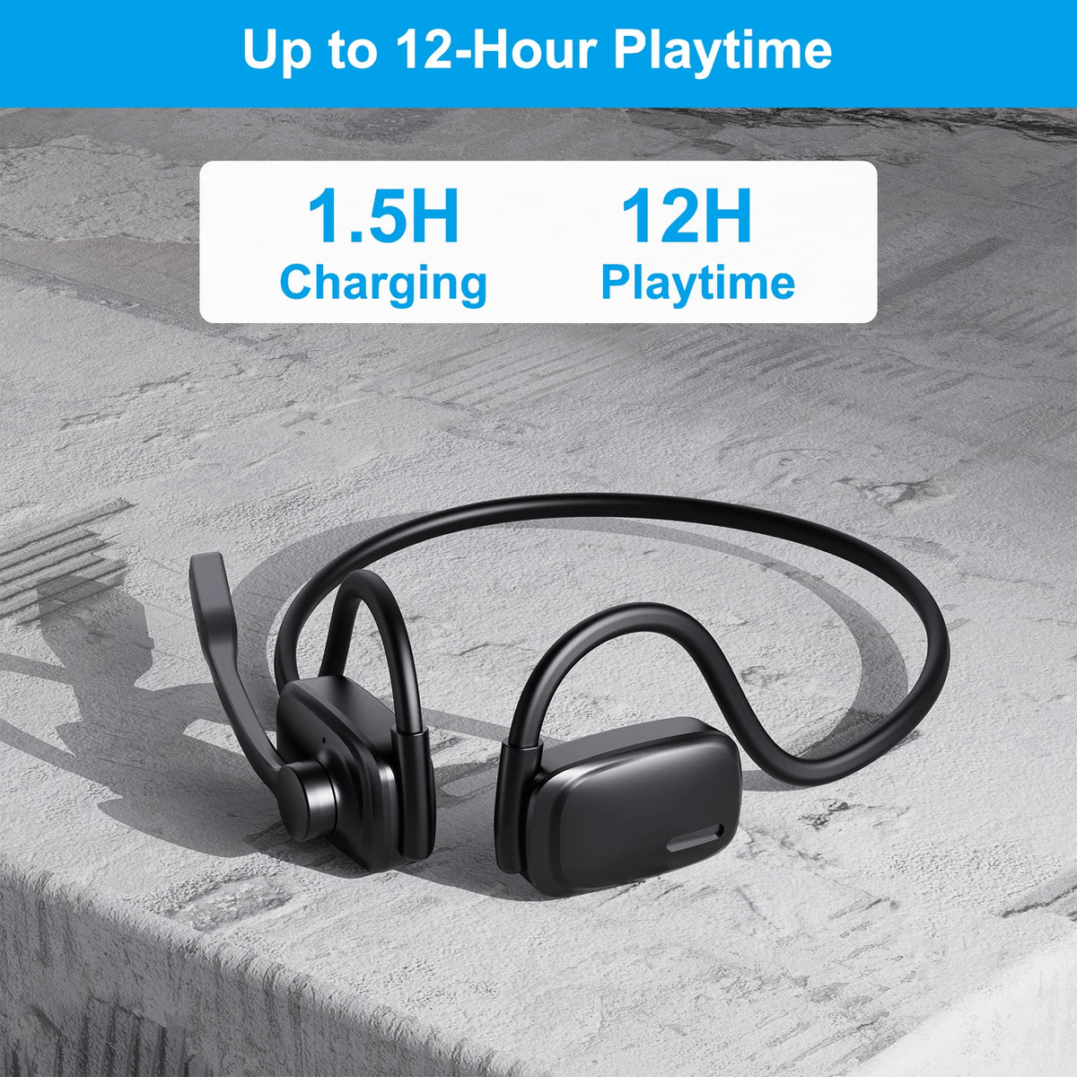 Open Ear Headset Bluetooth V5.4 Wireless Headphones with Noise Cancelling Mic for Office Meeting Running Cycling Driving (Black)