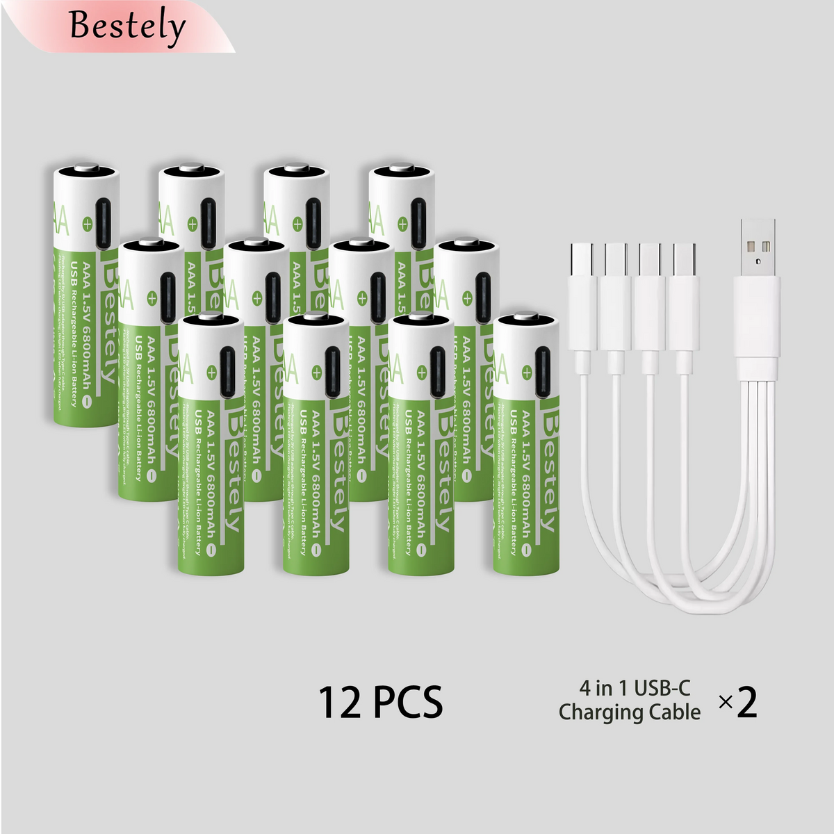High Capacity 6800mAh 1.5v AAA Rechargeable Lithium Battery , USB-C 1.5V AAA Li-ion Battery 2000 times cycle with cable for free