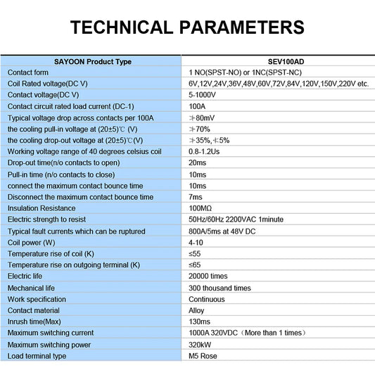SEV100AD 12V 24V 36V 48V 72V High Voltage Charging Station DC Contactor DC Power Electric Relay Switch for EV Charger