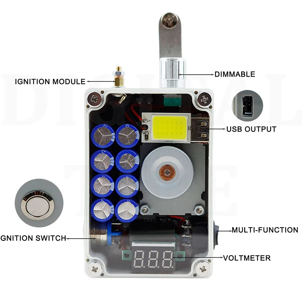 8-capacitor Hand Generator USB Charging Camping Equipment Outdoor Emergency Tool Cranked for 2 Minutes, can Lgnite 40-50 Times