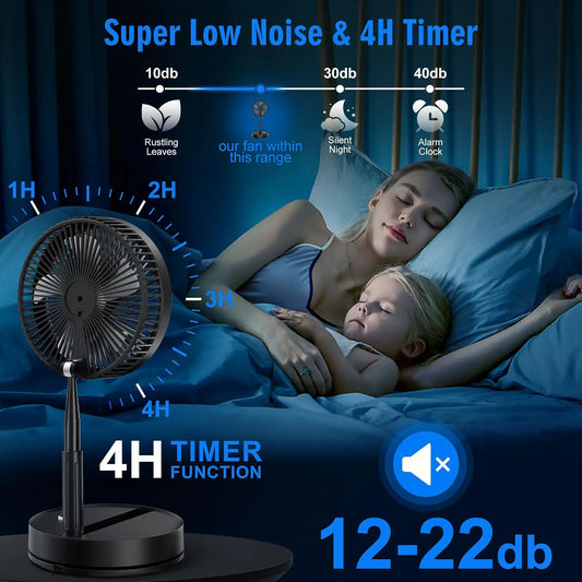 Portable Foldable Rechargeable Fan 7200mah Battery Operated USB C Small Fan Remote Table Desk Fan Folding Standing Pedestal Fans