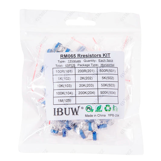 65PCS Trimmer Potentiometer RM063 Adjustable Resistance 100R~1M Potentiometers 1K 5K 10K 20K 50K Variable Resistors 100K 1M