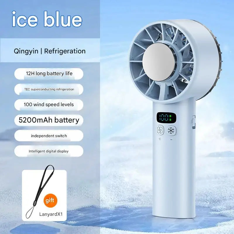 5200mAh Portable Handheld Fan with Double Ice Cooling, High-Speed Rechargeable USB Fan, Foldable Design