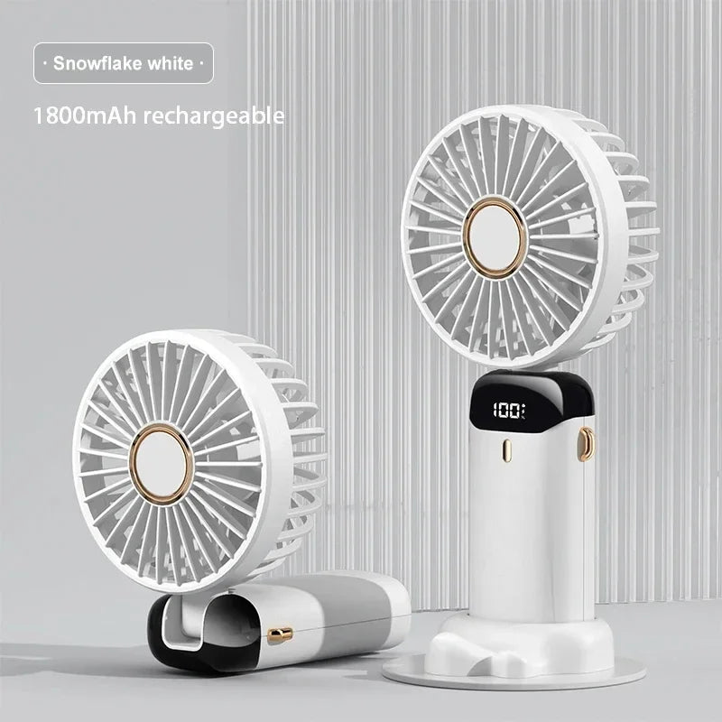 Rechargeable Personal Fan with Digital Display, Foldable Neck or Desk Design, 5-Speed Airflow and Phone Stand for Summer