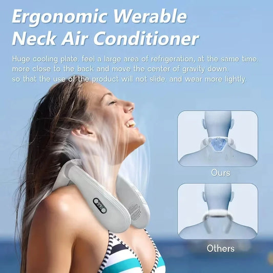 New 5200mAh Rechargeable Neck Fan with LED Display, USB-C, 3 Speeds, Quiet for Men Women Outdoor Travel