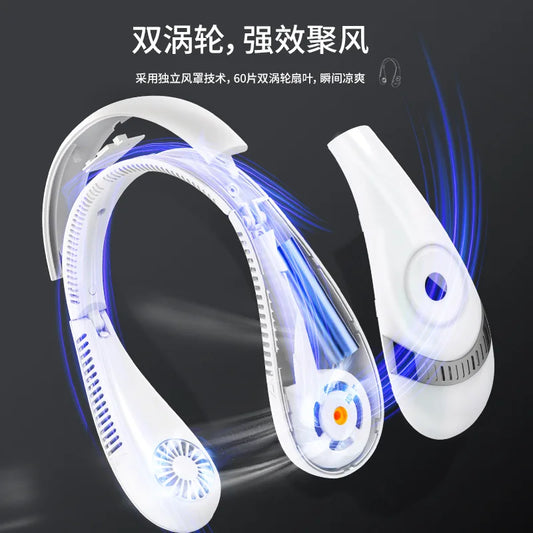 5000mAh Portable Hanging Neck Fan Foldable Summer Air Cooling USB Rechargeable Bladeless Mute Digital Display Fan for Sport