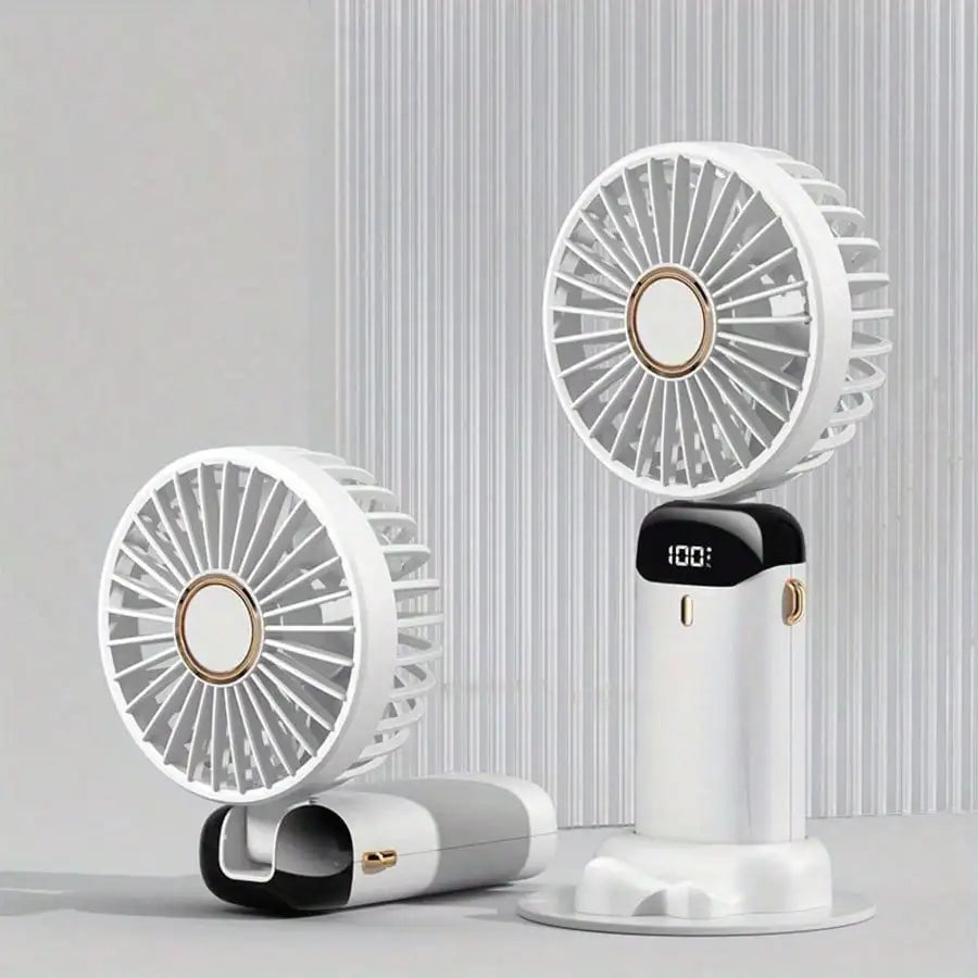 Portable rechargeable small fan, powerful fan that can also serve as a mobile phone stand, long battery life