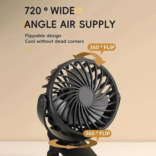 Portable Rechargeable Electric Fan 720° Rotating Hanging Clip Fan with NightLight Office Bedroom Dormitory Outdoor Small Fan