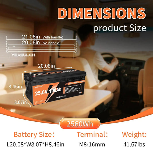 24V 100Ah LiFePO4 Lithium Battery Built-in 100A BMS 2560Wh 10000+ Deep Cycles Rechargeable Battery 24V Lithium Battery, Custom