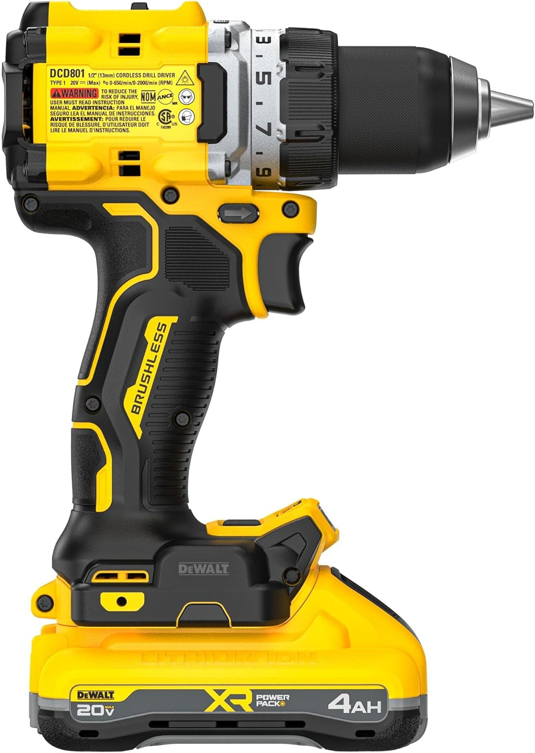 DEWALT 20V MAX XR Brushless Cordless 1/2 In. Drill Driver Kit with DEWALT POWERPACK Batteries and Charger (DCD801QQ2)