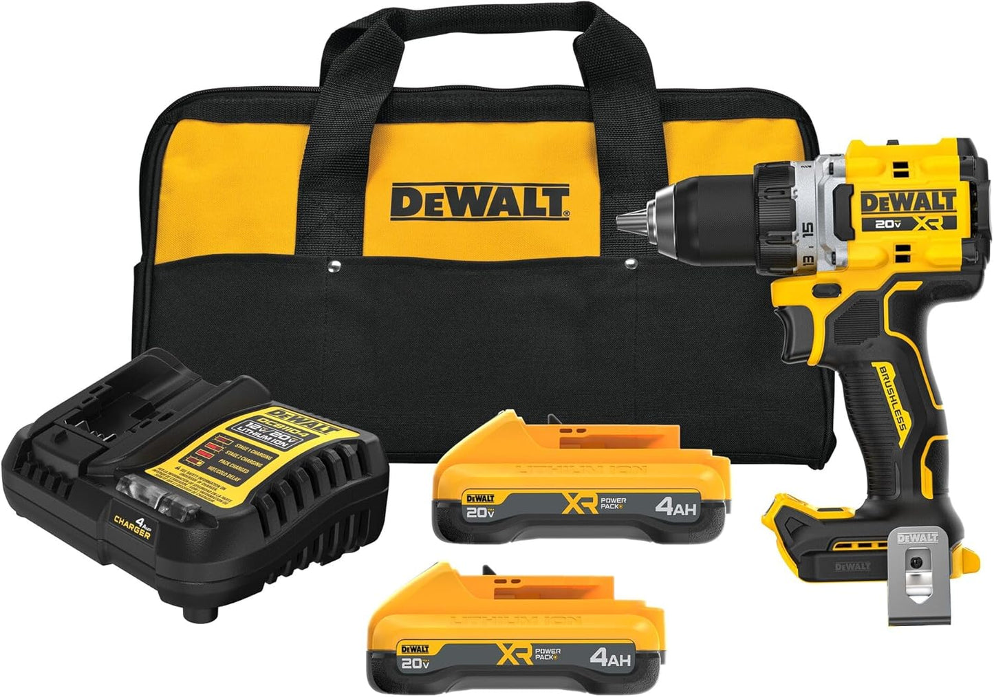 DEWALT 20V MAX XR Brushless Cordless 1/2 In. Drill Driver Kit with DEWALT POWERPACK Batteries and Charger (DCD801QQ2)