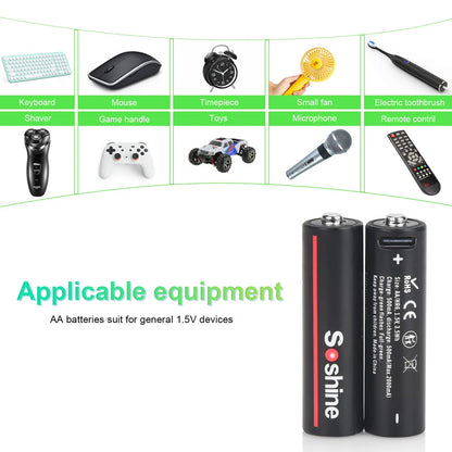 Soshine AA and AAA Li-ion Rechargeable Batteries USB Lithium 1.5V AA 2600mWh 3500mwh 4200mwh +1.5V AAA 600mwh 1100mWh Battery