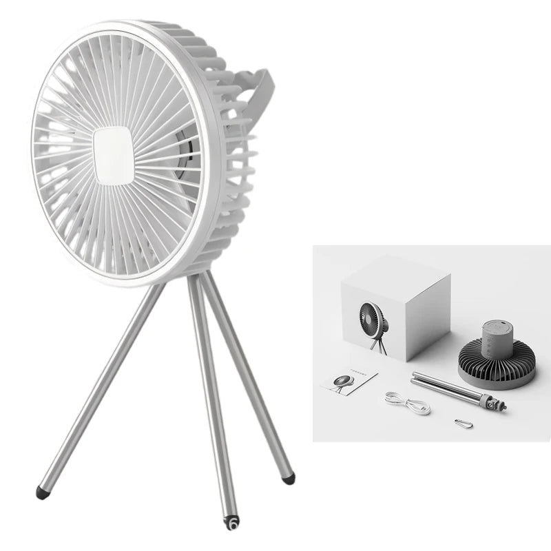Portable 1200mAh Rechargeable Camping Fan Wireless Desktop Ceiling Circulator with Power Bank Function Electric Fan with Light f