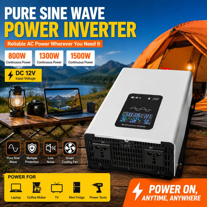 12V 24V Pure Sine Wave Inverter 800W 1300W 1500W 2500W 3000W DC To AC 110V 220V Converter LCD Display Universal Socket