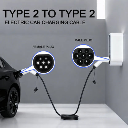 Type2 To Type2 Portable 5M EV Charging Cable 32/16A 3.5/7/11/22KW For EV Cars Full Length 5M With Public Charging Stations