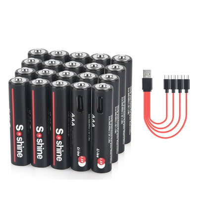 Soshine AA and AAA Li-ion Rechargeable Batteries USB Lithium 1.5V AA 2600mWh 3500mwh 4200mwh +1.5V AAA 600mwh 1100mWh Battery