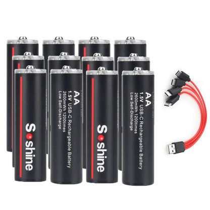 Soshine AA and AAA Li-ion Rechargeable Batteries USB Lithium 1.5V AA 2600mWh 3500mwh 4200mwh +1.5V AAA 600mwh 1100mWh Battery