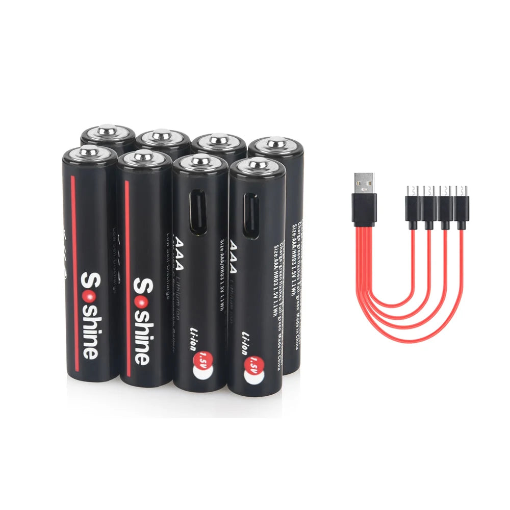 Soshine AA and AAA Li-ion Rechargeable Batteries USB Lithium 1.5V AA 2600mWh 3500mwh 4200mwh +1.5V AAA 600mwh 1100mWh Battery
