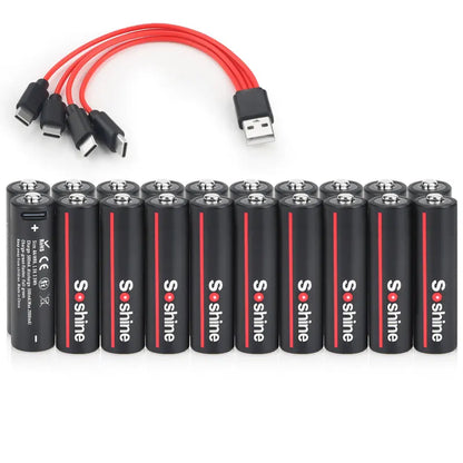 Soshine AA and AAA Li-ion Rechargeable Batteries USB Lithium 1.5V AA 2600mWh 3500mwh 4200mwh +1.5V AAA 600mwh 1100mWh Battery