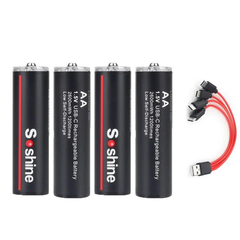 Soshine AA and AAA Li-ion Rechargeable Batteries USB Lithium 1.5V AA 2600mWh 3500mwh 4200mwh +1.5V AAA 600mwh 1100mWh Battery