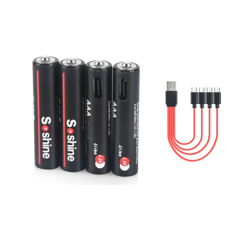 Soshine AA and AAA Li-ion Rechargeable Batteries USB Lithium 1.5V AA 2600mWh 3500mwh 4200mwh +1.5V AAA 600mwh 1100mWh Battery